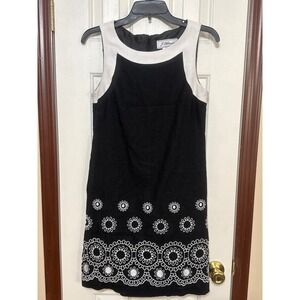 J Howard Black Dress Sleeveless White Trim Embroidered Detail Size‎ 6